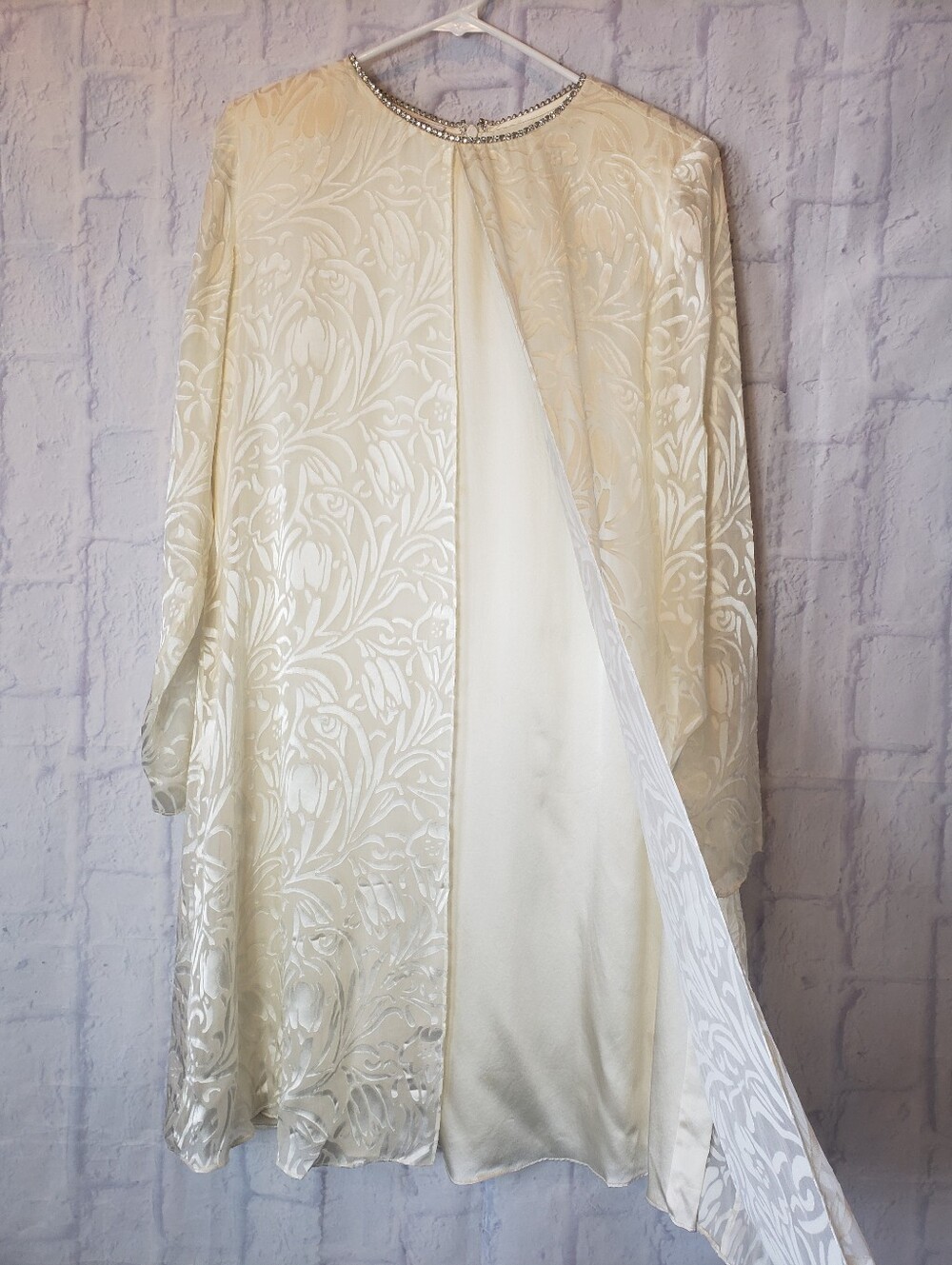 Vintage KAY UNGER New York Silk Jacket Dress Rhinestone Neckline 10